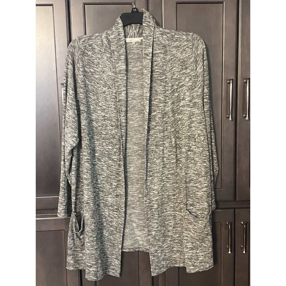 Retrology Marled Knit Green & White Open Front Cardigan Women’s 2X Plus Pockets